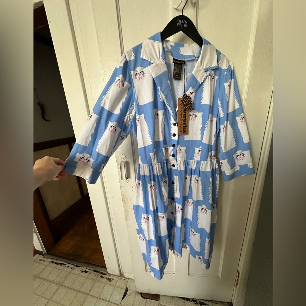 Nooworks Blue Cat Print Dress - Picture 4 of 10